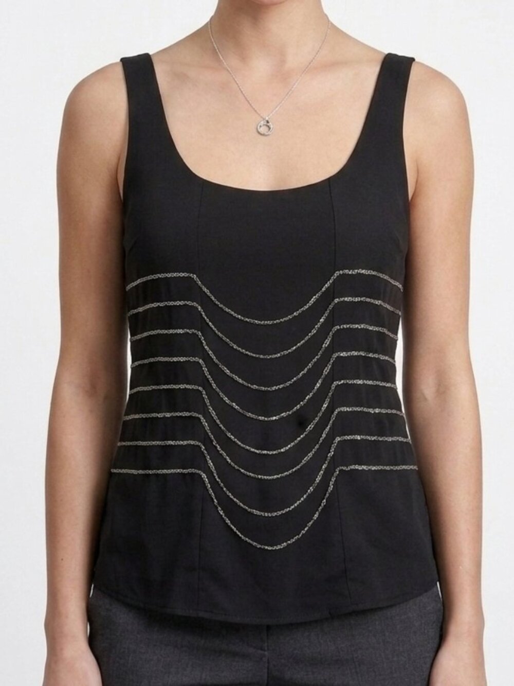 LINE DOT REVOLVE Solid Black Chain Sleeveless Scoop / V-Neck Blouse Top Medium M
